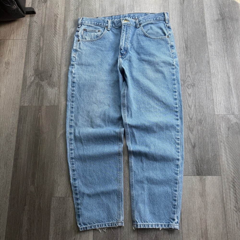 Carhartt B17 DST Mens 38x30 Relaxed Fit Light Wash Jeans Work Denim Frayed - Picture 3 of 6